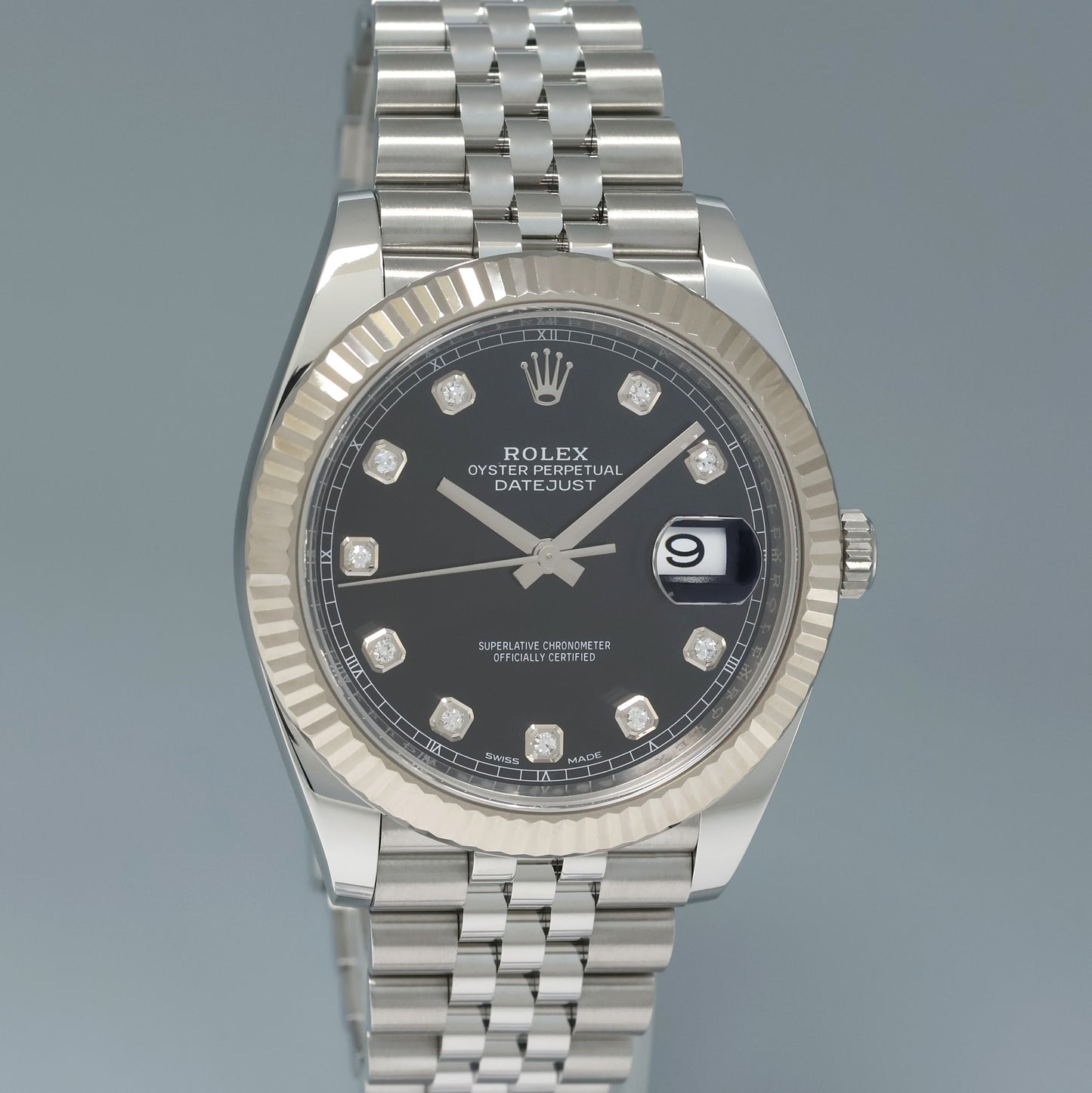 MINT PAPERS Rolex DateJust 126334 Jubilee Black Diamond White Gold Fluted Watch