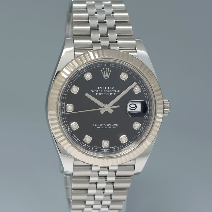 MINT PAPERS Rolex DateJust 126334 Jubilee Black Diamond White Gold Fluted Watch