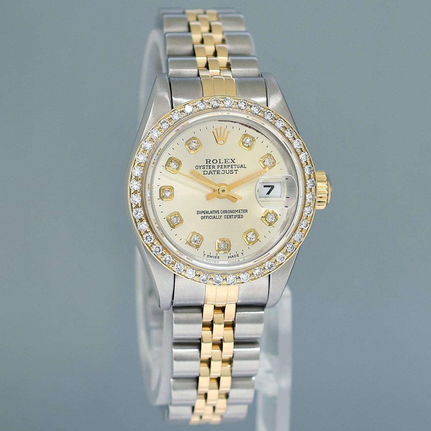 PAPERS Diamond Ladies Rolex DateJust 26mm 69173 Two Tone 18k Gold Steel Silver Watch