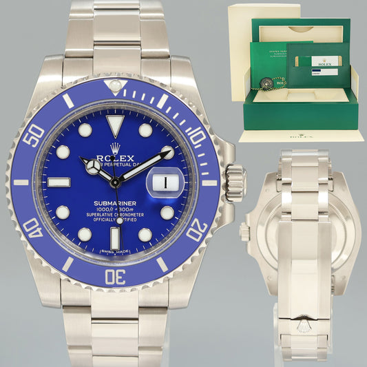 NEW 2019 PAPERS Rolex Submariner Blue Smurf 116619LB White Gold 40mm Watch Box