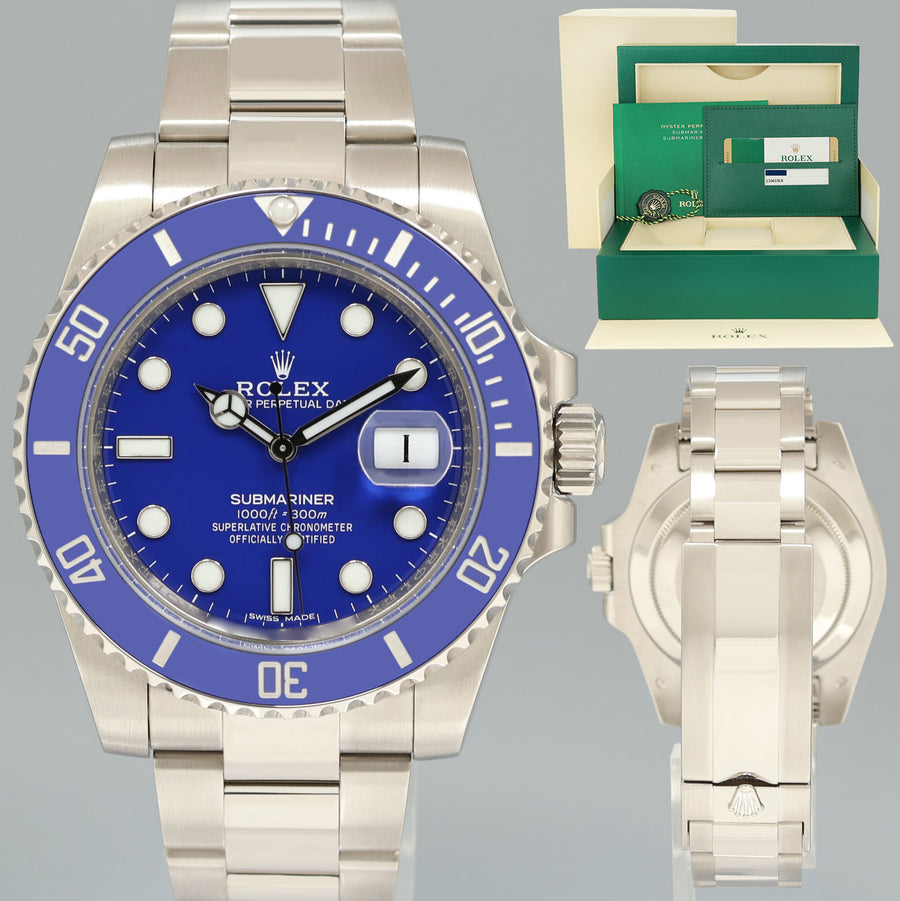 NEW 2019 PAPERS Rolex Submariner Blue Smurf 116619LB White Gold 40mm Watch Box