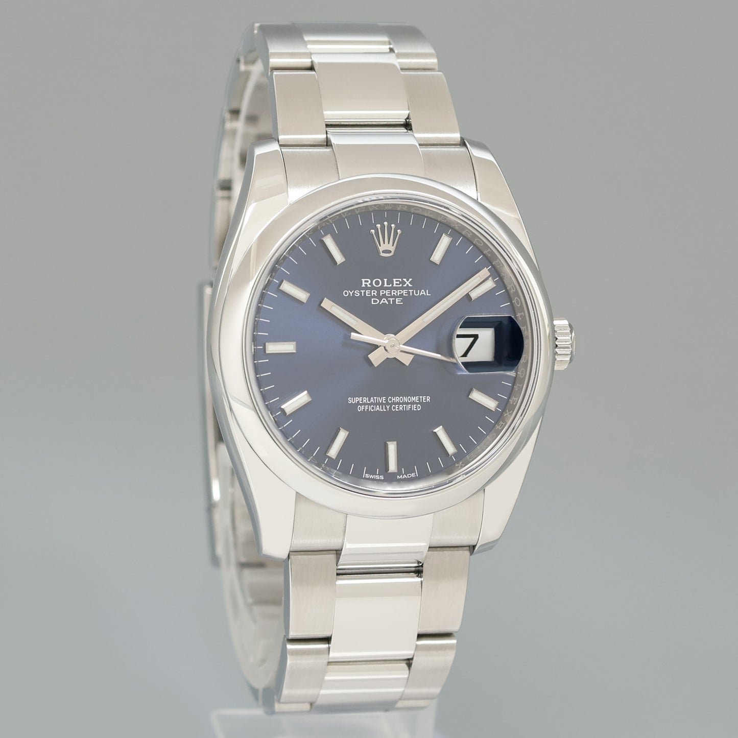 MINT Rolex Oyster 115200 Blue Stick Oyster Perpetual Date 34mm Watch Box