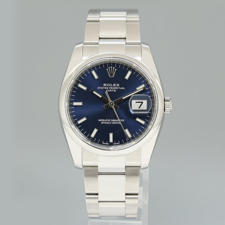 MINT Rolex Oyster 115200 Blue Stick Oyster Perpetual Date 34mm Watch Box