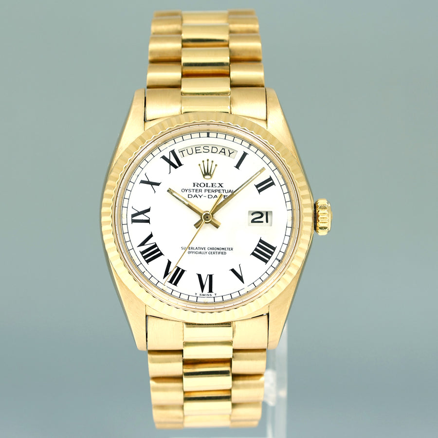 Rolex President Day Date 1803 White Roman Dial Yellow Gold 36mm Watch Box