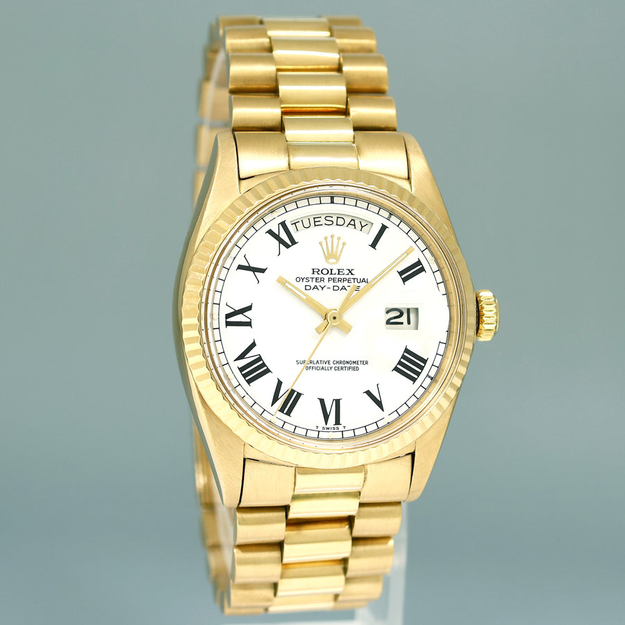 Rolex President Day Date 1803 White Roman Dial Yellow Gold 36mm Watch Box