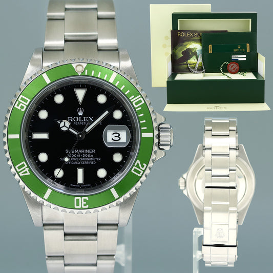 PAPERS MINT Rolex Kermit Green Anniversary 40mm Submariner 16610LV Watch Box