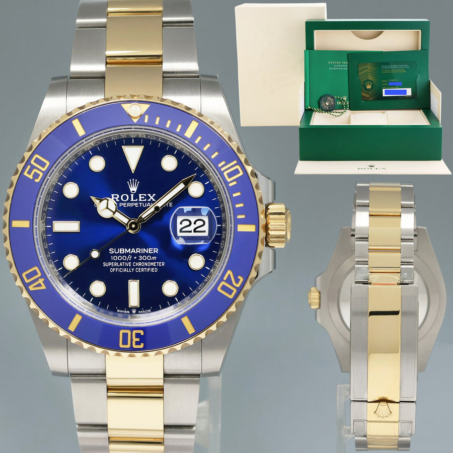 2021 NEW PAPERS Rolex Submariner 41mm Blue 126613LB Two Tone Yellow Gold Watch