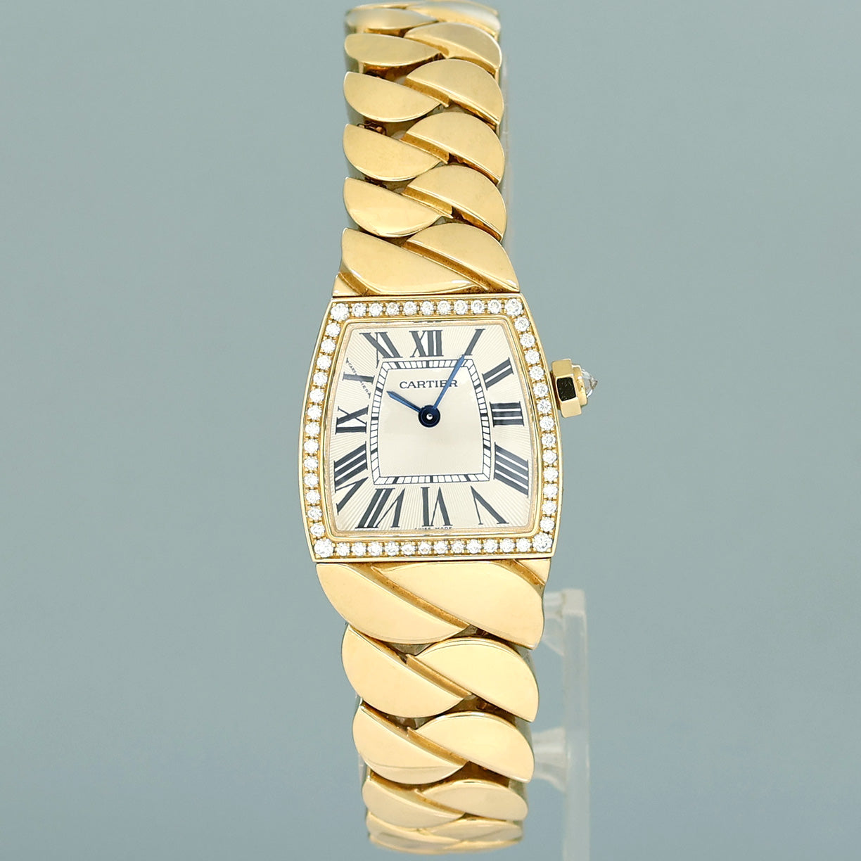 PAPERS Cartier WE60040H La Dona 18k Yellow Gold 2903 Diamond Silver Roman Dial Ladies 22mm Watch