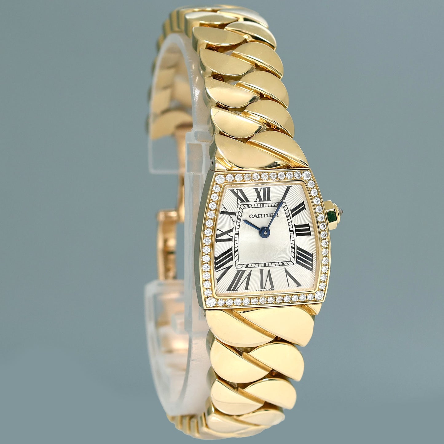 PAPERS Cartier WE60040H La Dona 18k Yellow Gold 2903 Diamond Silver Roman Dial Ladies 22mm Watch