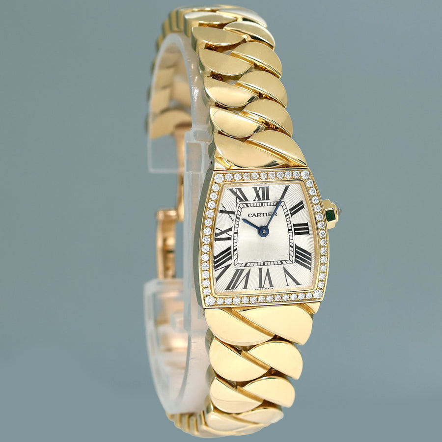 PAPERS Cartier WE60040H La Dona 18k Yellow Gold 2903 Diamond Silver Roman Dial Ladies 22mm Watch