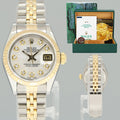 PAPERS MINT Pearl Diamond Ladies Rolex 26mm DateJust 69173 Two Tone Gold Jubilee Watch Box