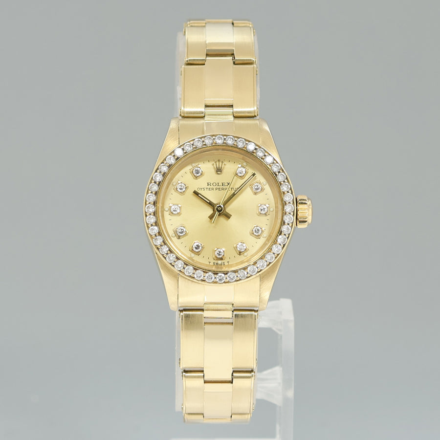 Ladies Rolex DateJust 26mm 6719 Yellow Gold Champagne Diamond Watch Box