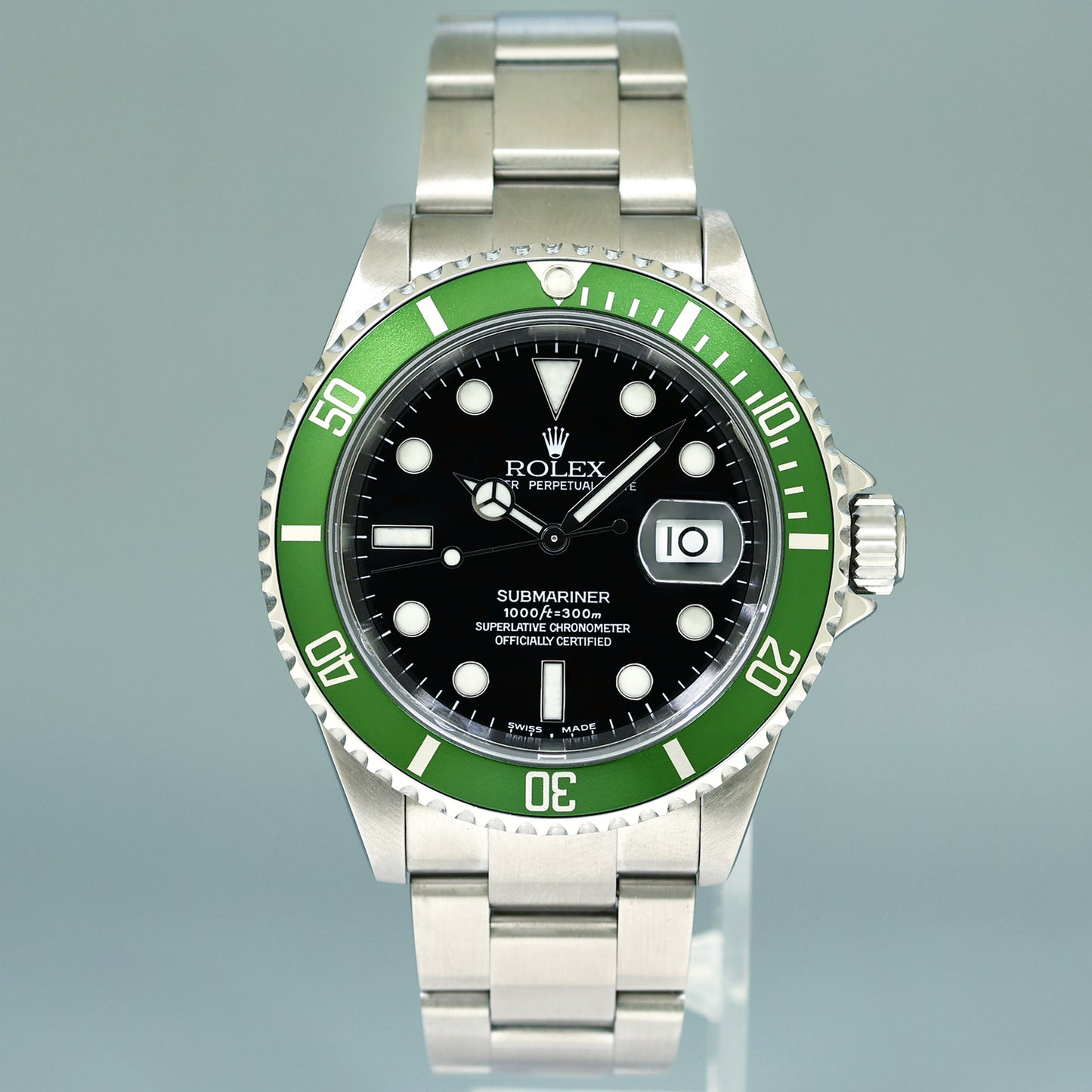 Flat 4 MINT Rolex Kermit Green Anniversary 40mm Submariner 16610LV Watch Box