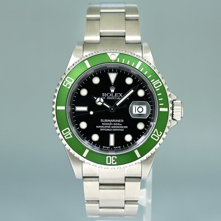 Flat 4 MINT Rolex Kermit Green Anniversary 40mm Submariner 16610LV Watch Box