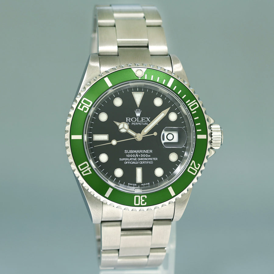 Flat 4 MINT Rolex Kermit Green Anniversary 40mm Submariner 16610LV Watch Box