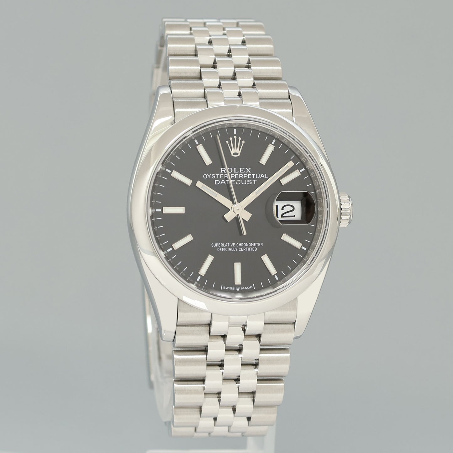 PAPERS 2020 Black Stick Rolex DateJust 36mm 126200 Steel Jubilee Band Watch Box
