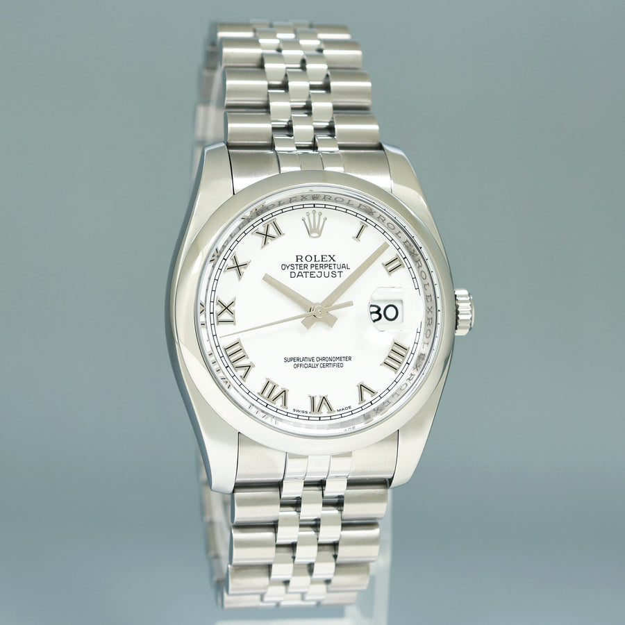 2010 PAPERS MINT Rolex DateJust 36 116200 White Roman Jubilee Steel 36mm Watch Box