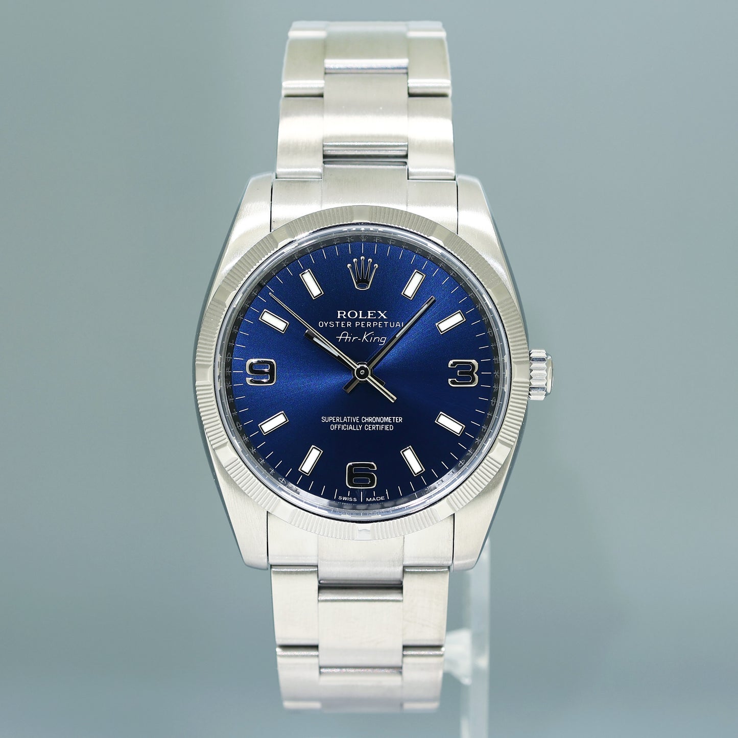 2011 PAPERS MINT Rolex Air King 114210 Blue 34mm Oyster Steel Watch Box