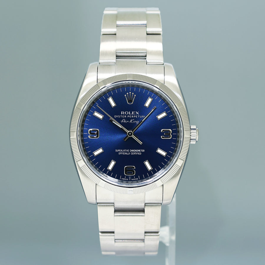2011 PAPERS MINT Rolex Air King 114210 Blue 34mm Oyster Steel Watch Box
