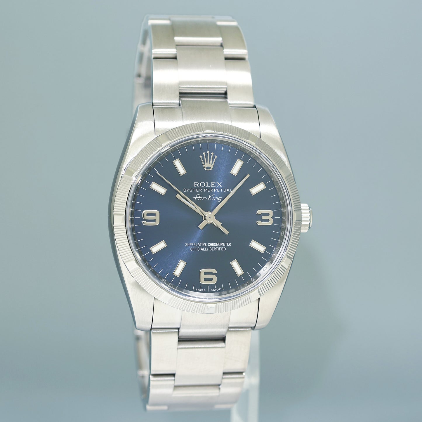 2011 PAPERS MINT Rolex Air King 114210 Blue 34mm Oyster Steel Watch Box