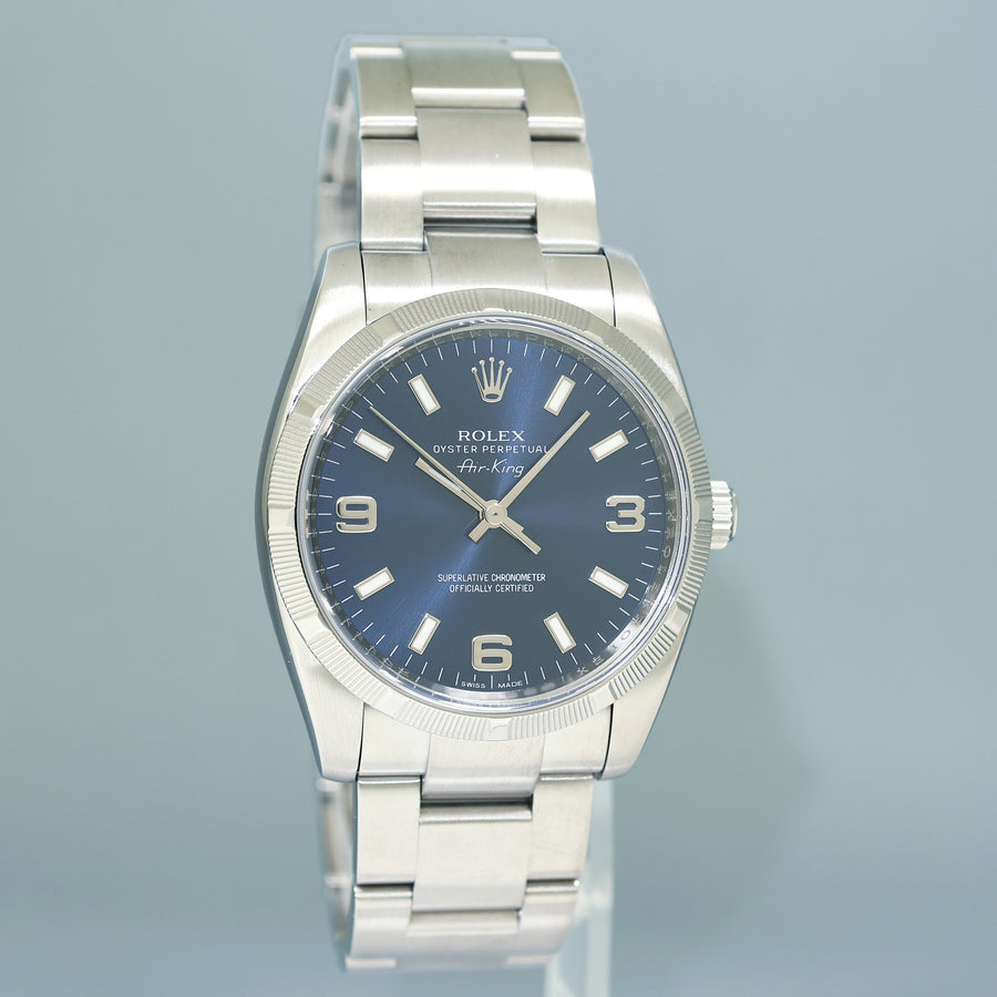 2011 PAPERS MINT Rolex Air King 114210 Blue 34mm Oyster Steel Watch Box