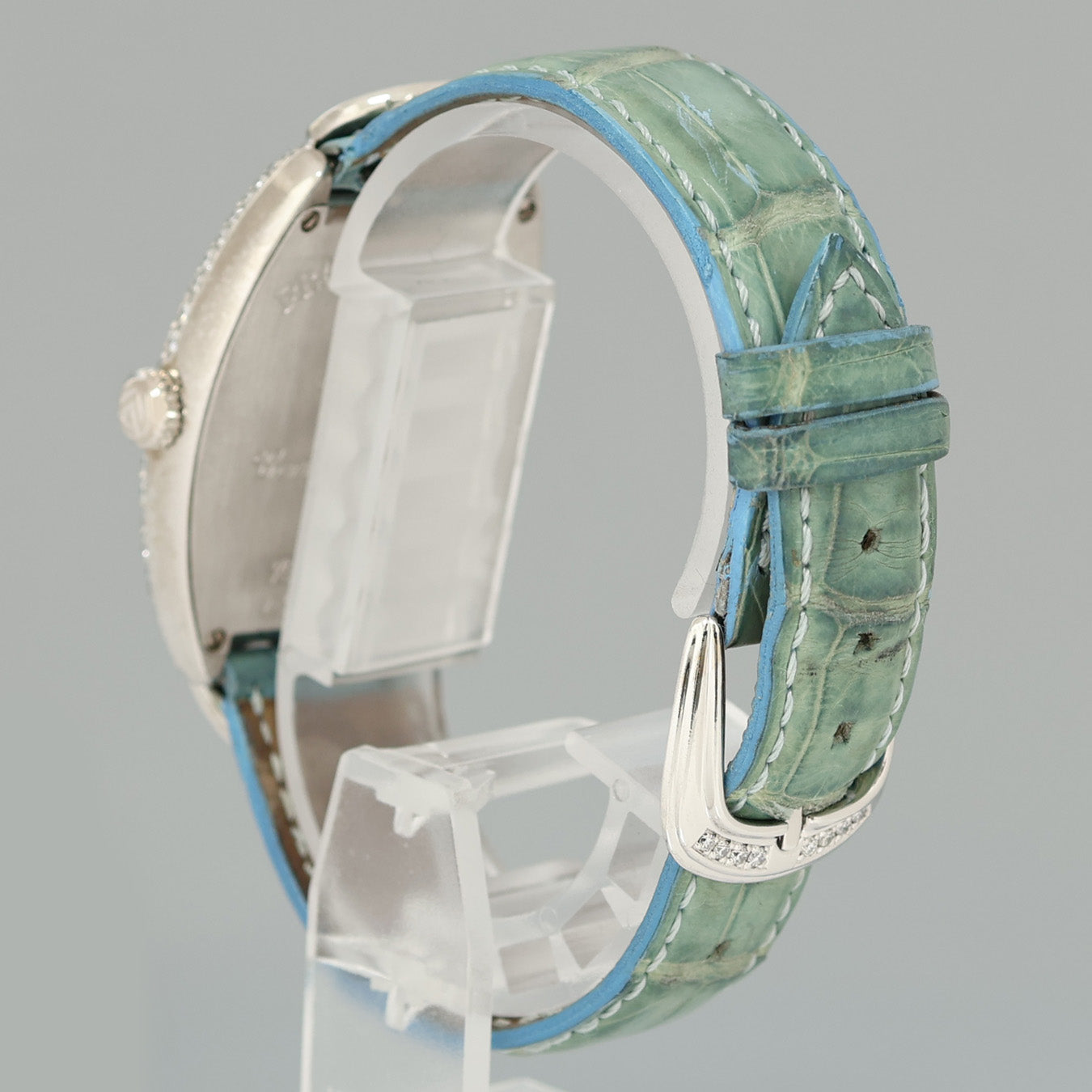 Ladies Franck Muller 18k White Gold Diamond Blue Dial Heart Design Leather Band Watch