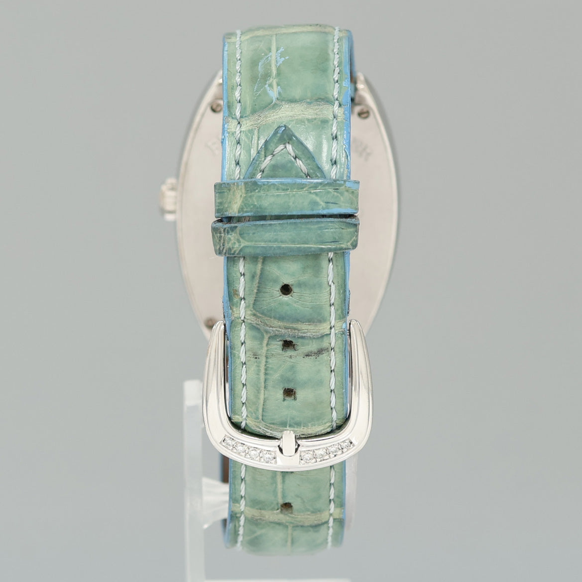 Ladies Franck Muller 18k White Gold Diamond Blue Dial Heart Design Leather Band Watch