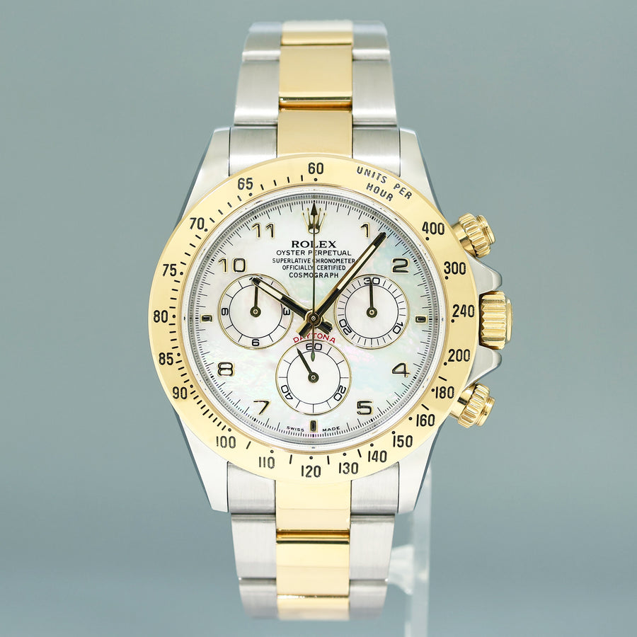 2015 MINT Rolex Daytona 116523 Mother of Pearl MOP Yellow Gold Two Tone Watch Box