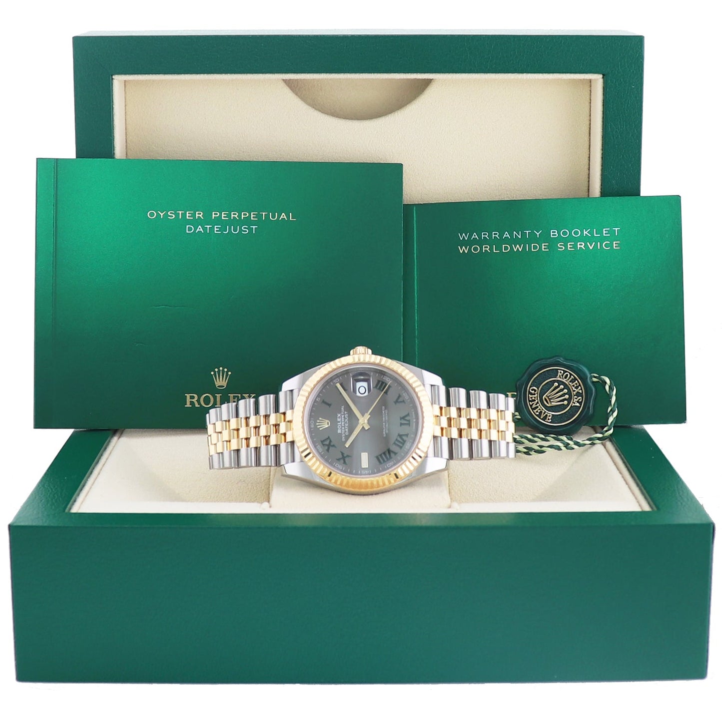 2023 MINT Rolex DateJust 41 126333 Two Tone Gold Wimbledon Jubilee Watch Box