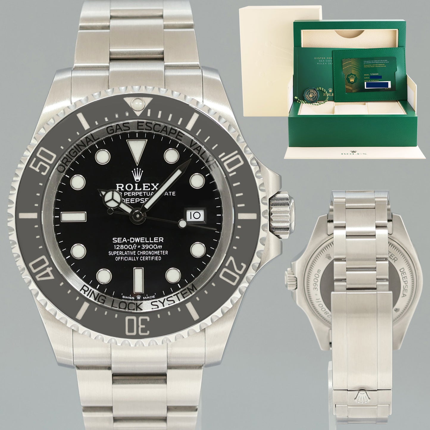 NEW PAPERS Rolex Sea-Dweller Deepsea Black 126660 44mm Steel Watch Box