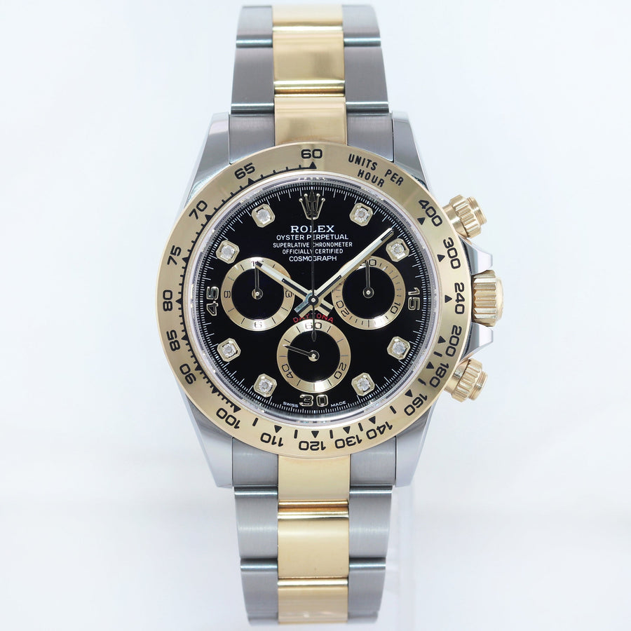 2021 NEW PAPERS 116503 Rolex Daytona Two Tone Black Diamond Yellow Gold Watch