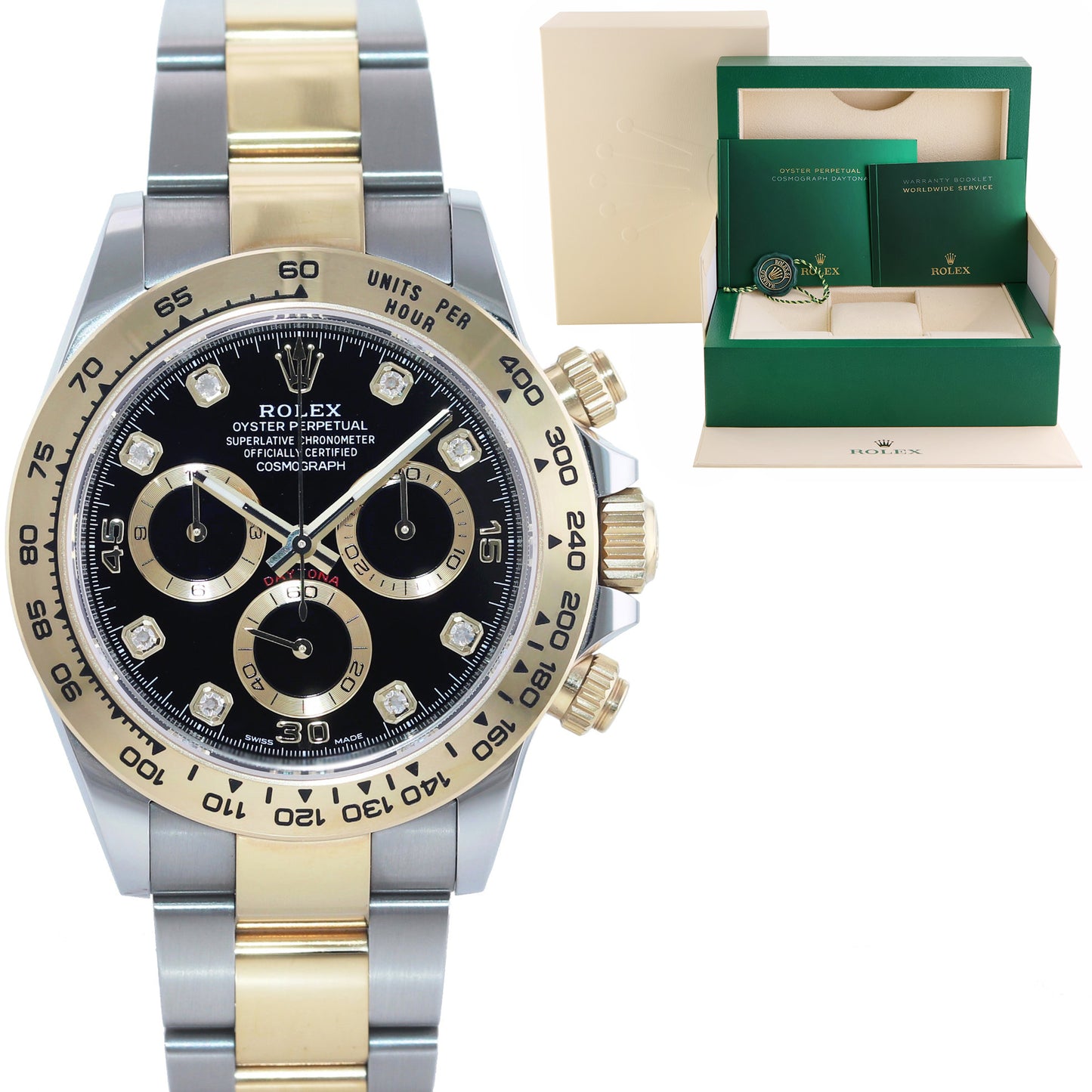 2023 NEW 116503 Rolex Daytona Two Tone Black Diamond Yellow Gold Watch Box