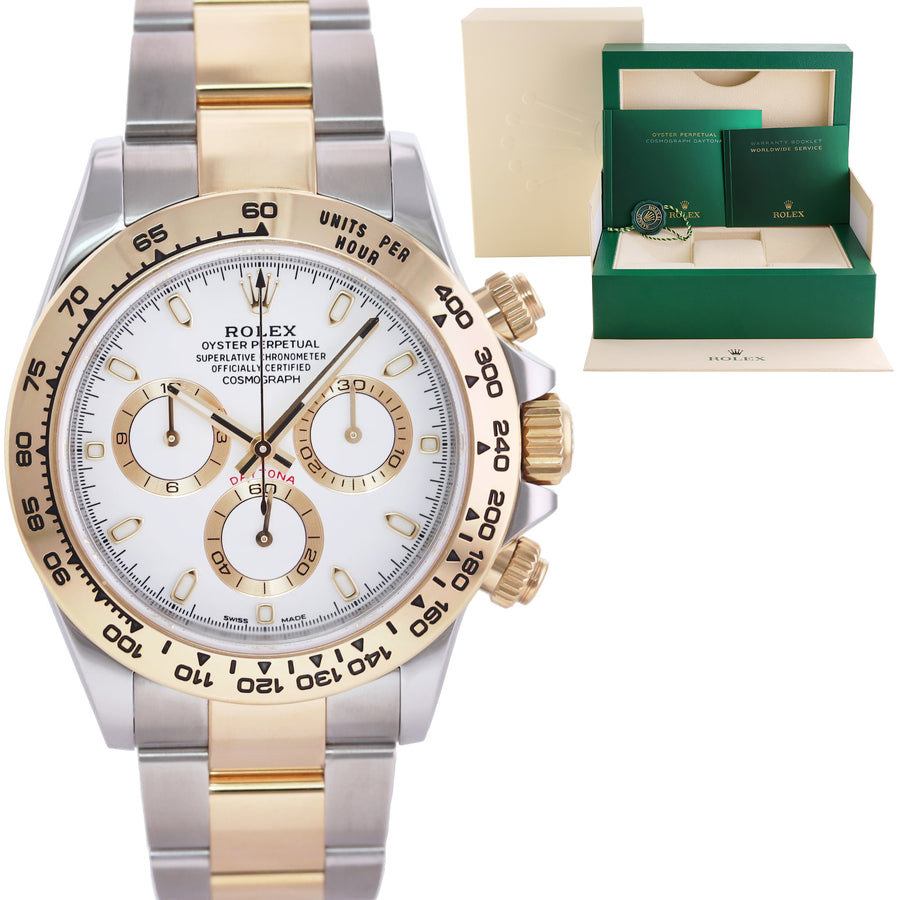 2021 MINT Rolex Daytona 116503 White Chronograph Two Tone Gold Steel Watch Box