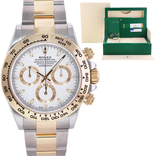 2020 PAPERS MINT Rolex Daytona 116503 White Chronograph Two Tone Gold Steel Watch