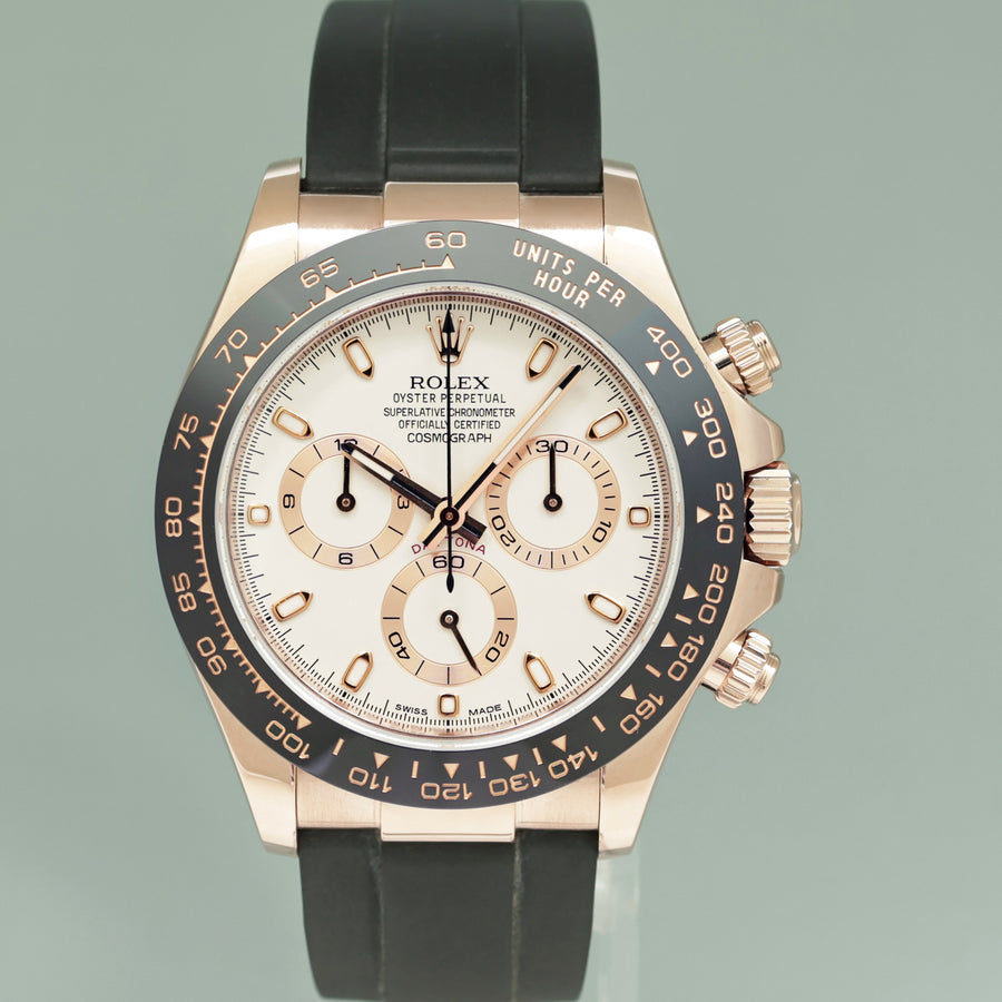 MINT PAPERS Rolex 116515LN Oysterflex Daytona Rose Gold Ivory Dial Ceramic Watch Box