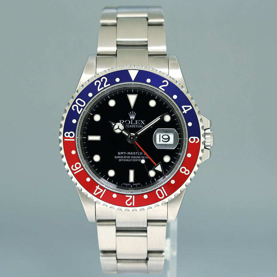 2004 Rolex GMT-Master 2 Pepsi 40mm Steel 16710 NO HOLES Black Watch Box