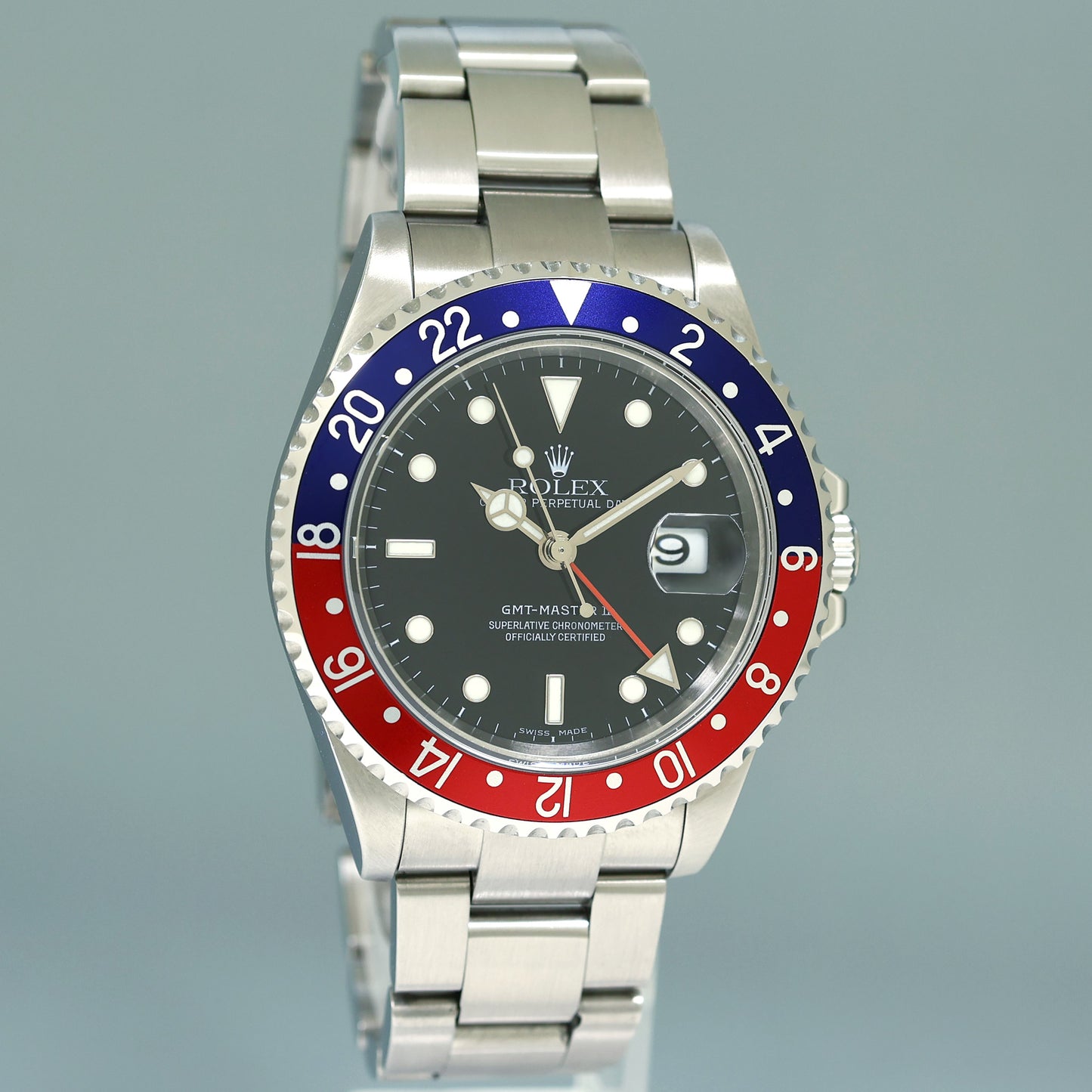 2004 Rolex GMT-Master 2 Pepsi 40mm Steel 16710 NO HOLES Black Watch Box