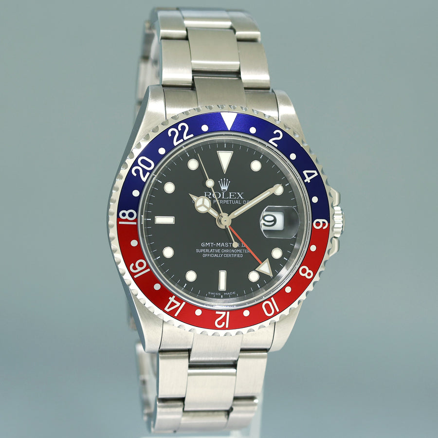 2004 Rolex GMT-Master 2 Pepsi 40mm Steel 16710 NO HOLES Black Watch Box