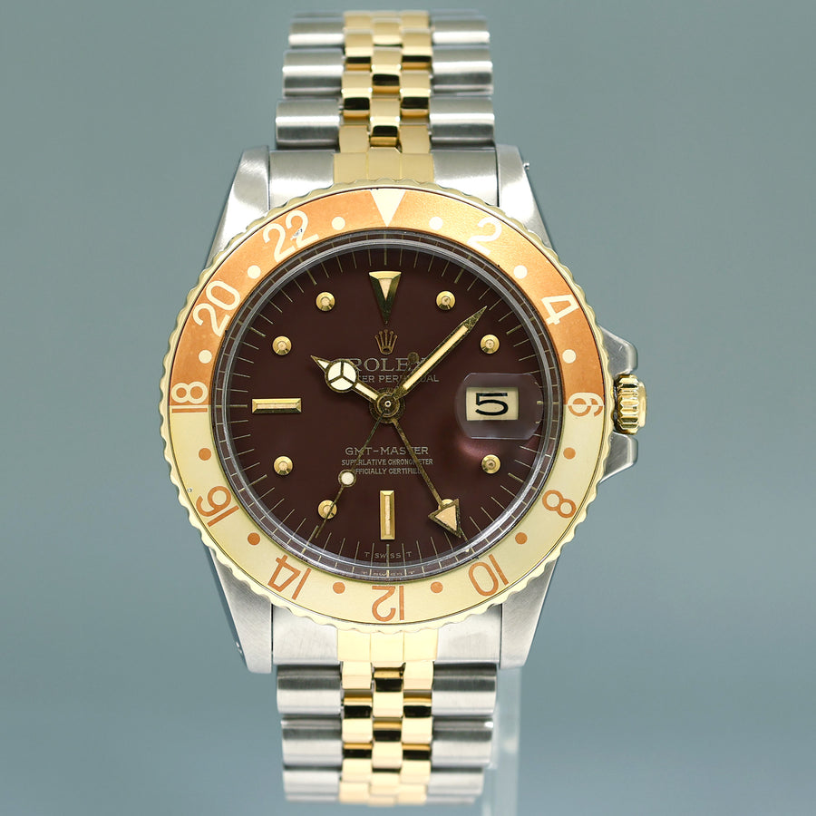Rolex GMT-Master 1675 Two-Tone Gold Jubilee Steel Brown Root Beer Nipple Watch Box