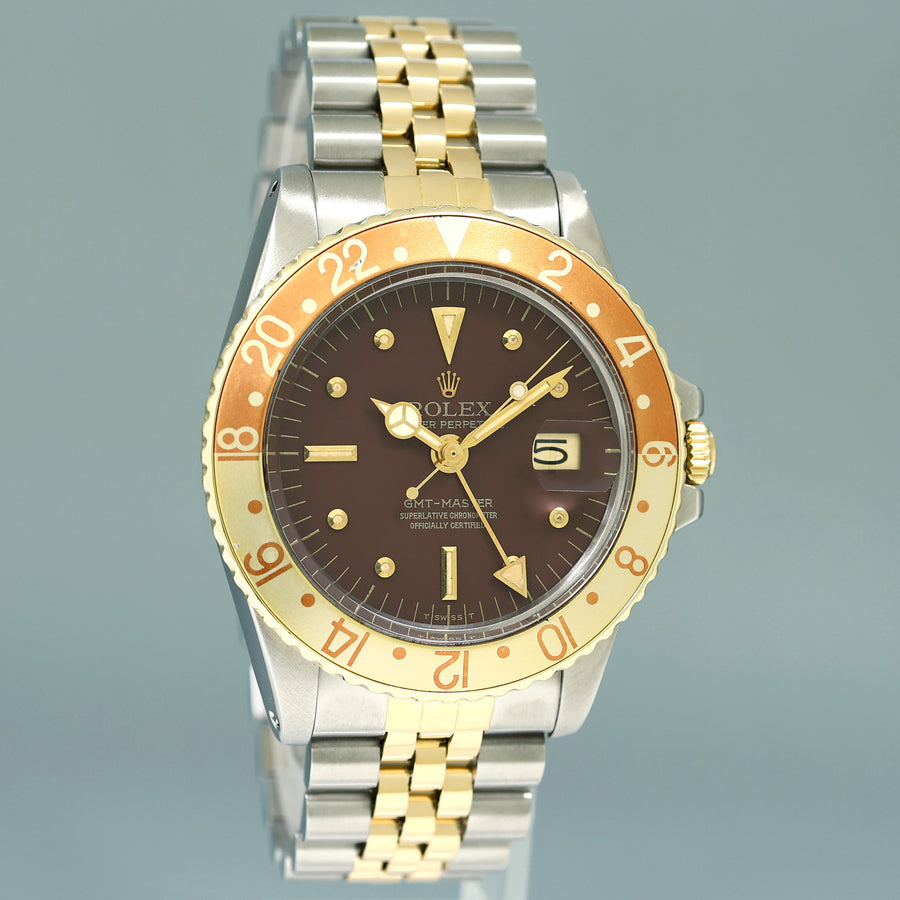 Rolex GMT-Master 1675 Two-Tone Gold Jubilee Steel Brown Root Beer Nipple Watch Box