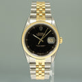 MINT Rolex DateJust 36mm Black Stick 16233 Two Tone Yellow Gold Steel Jubilee Watch Box