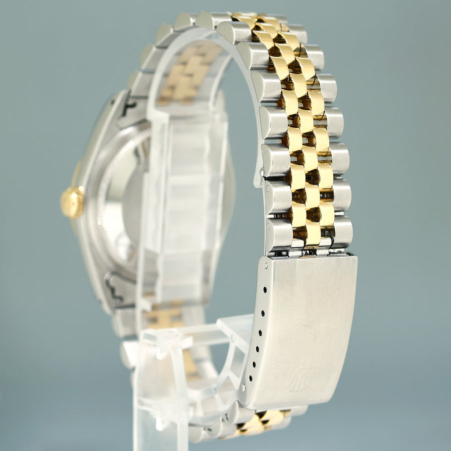 MINT Rolex DateJust 36mm Black Stick 16233 Two Tone Yellow Gold Steel Jubilee Watch Box