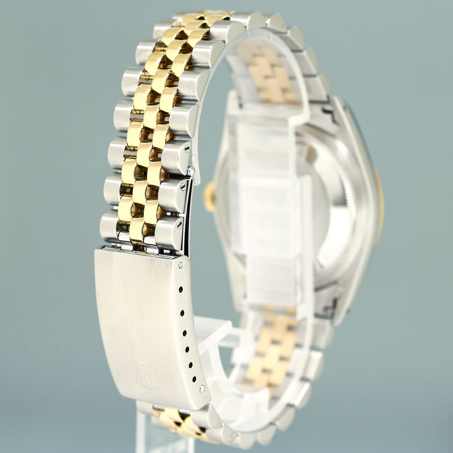 MINT Rolex DateJust 36mm Black Stick 16233 Two Tone Yellow Gold Steel Jubilee Watch Box