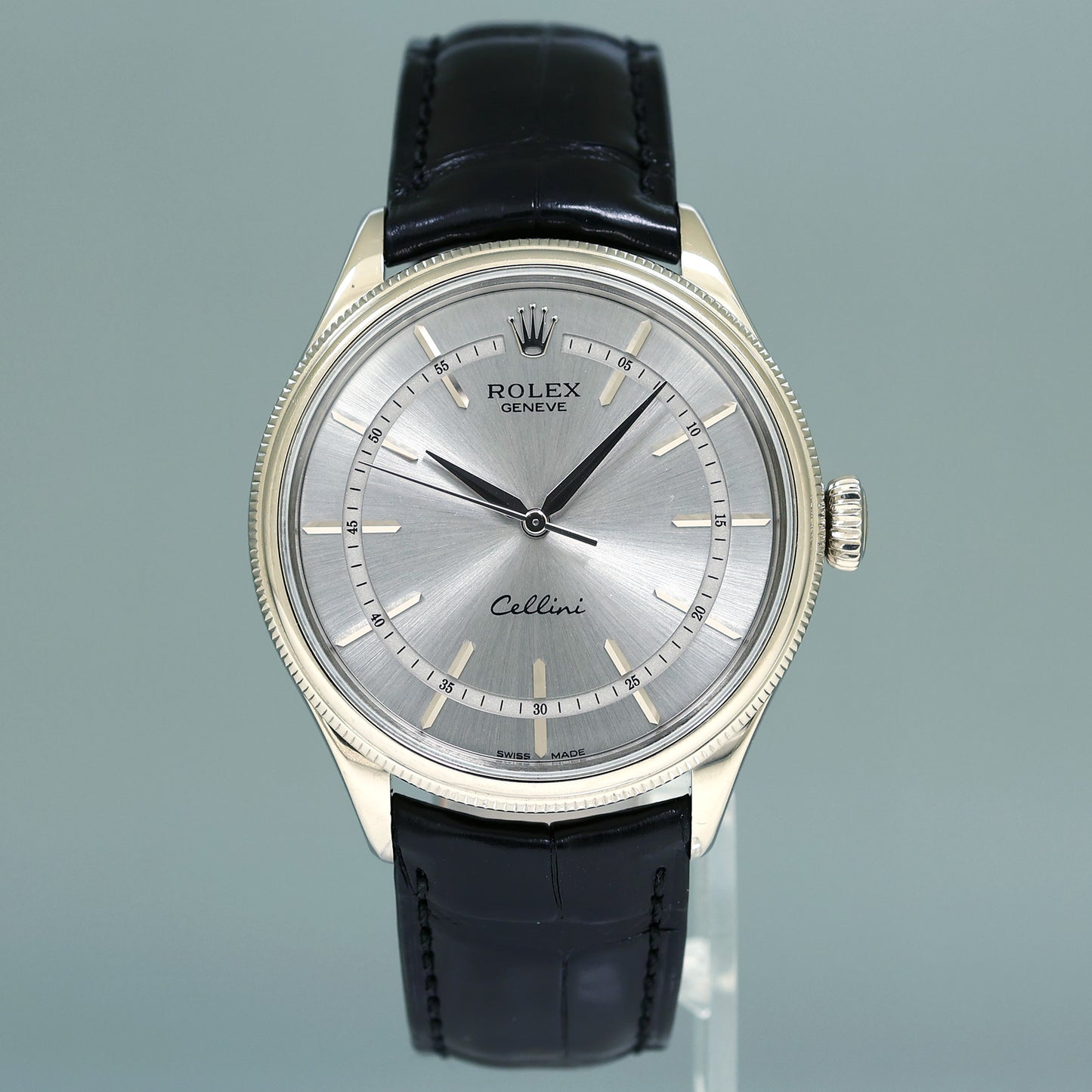MINT Rolex Cellini Silver Dial White Gold 39mm Leather 50509 Watch Box