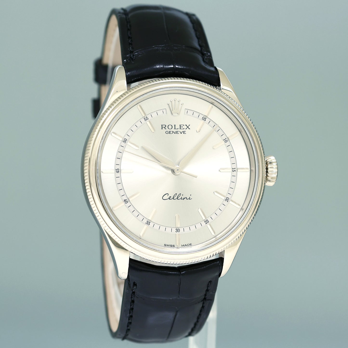 MINT Rolex Cellini Silver Dial White Gold 39mm Leather 50509 Watch Box