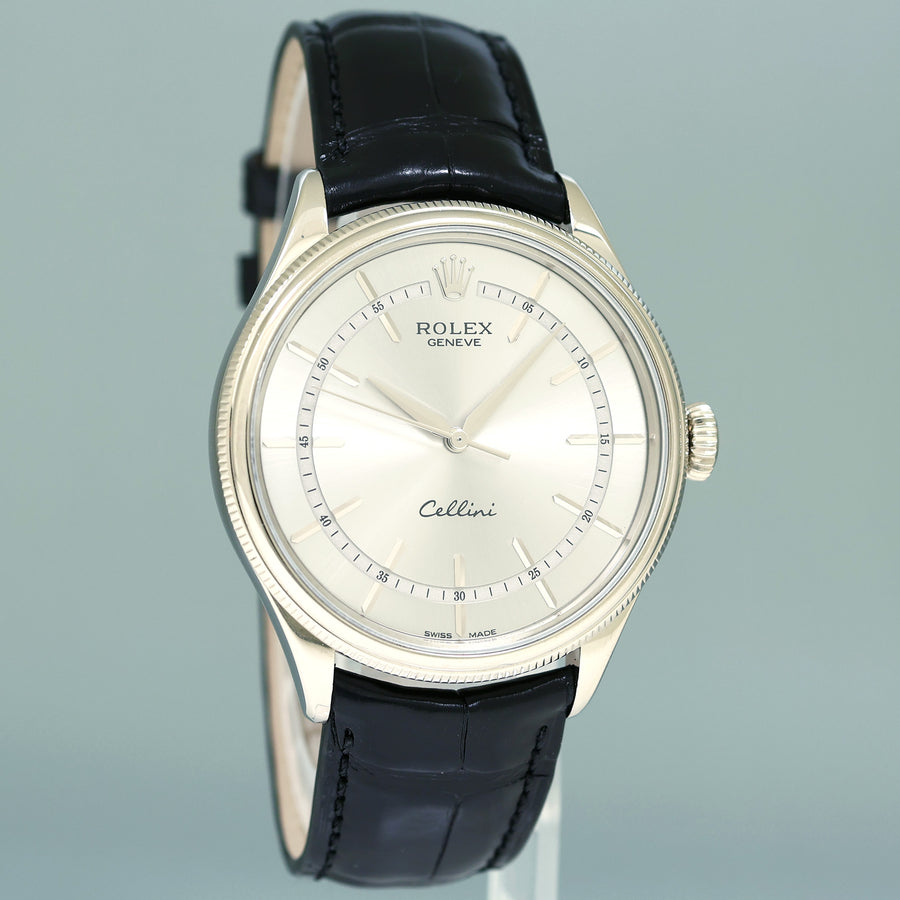 MINT Rolex Cellini Silver Dial White Gold 39mm Leather 50509 Watch Box