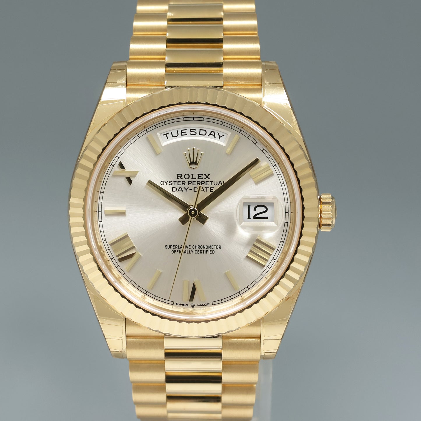 2023 NEW STICKERS Rolex Day-Date 40 President 228238 Silver Roman Gold Watch Box