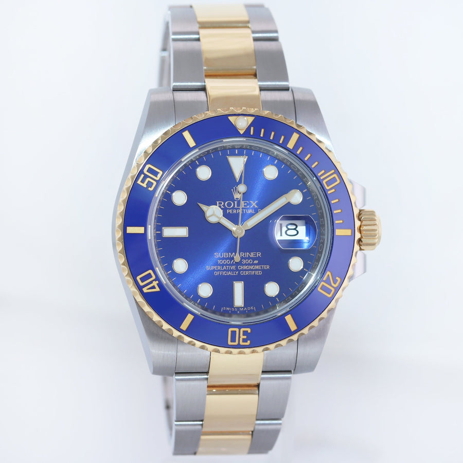MINT 2016 Rolex Submariner Blue Ceramic 116613LB Two Tone Yellow Gold Watch Box