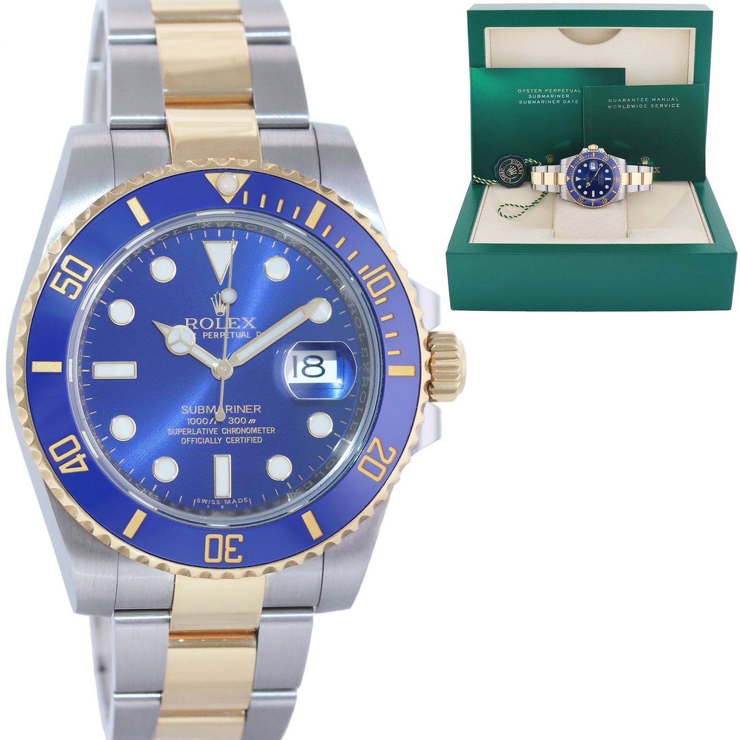 MINT 2018 Rolex Submariner Blue Ceramic 116613LB Two Tone Yellow Gold Watch Box