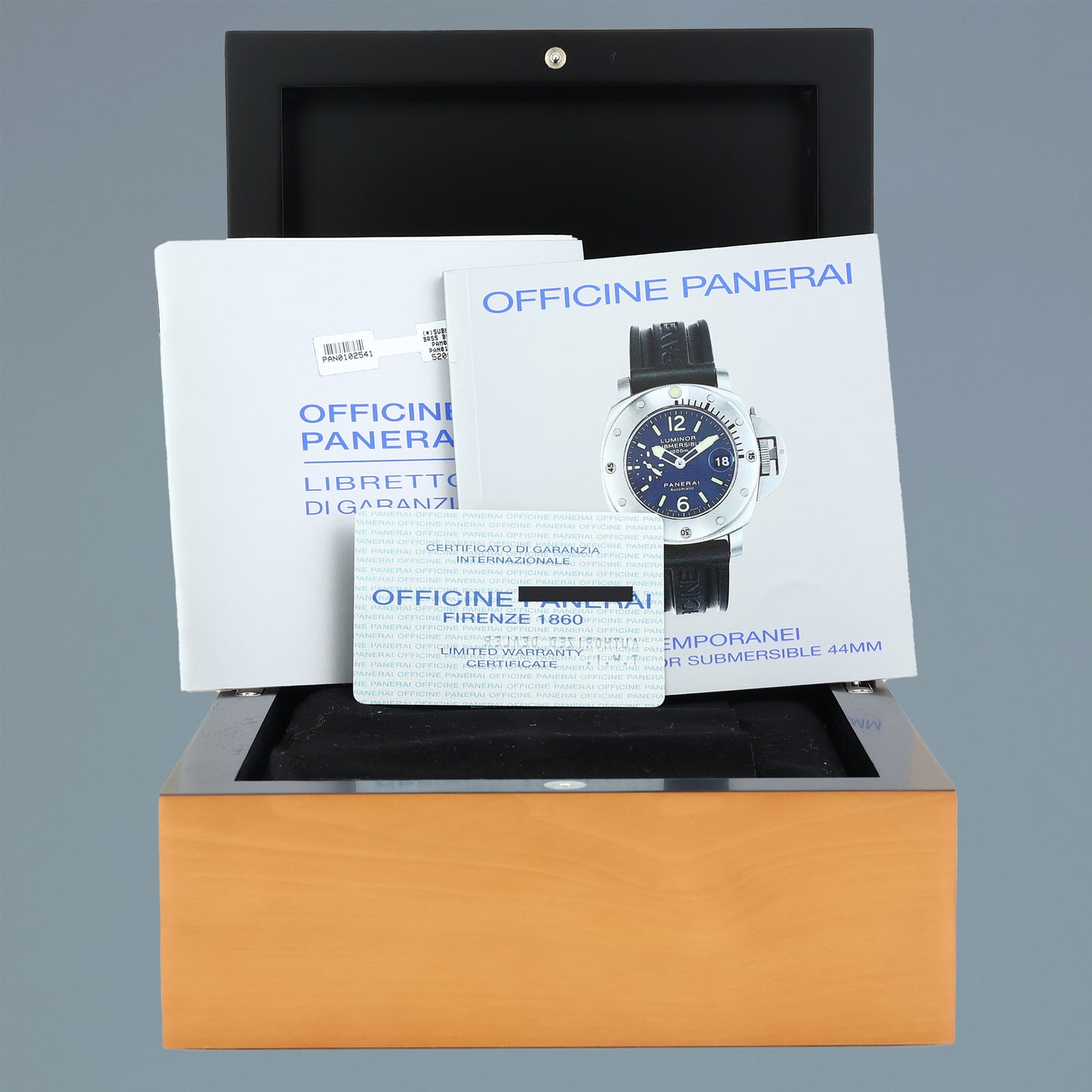 PAPERS Panerai Luminor Submersible La Bomba PAM00087 PAM87 44MM Blue Dial Box